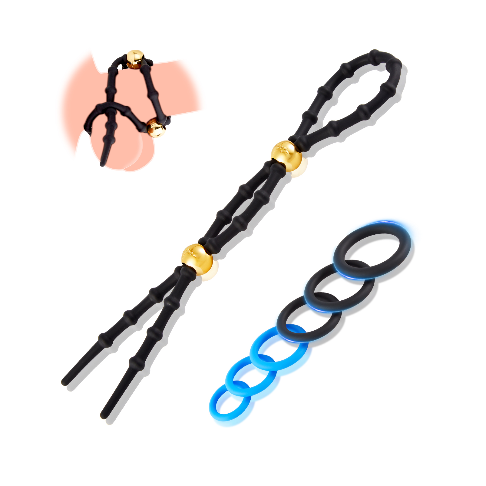 Penis Ring Adult Sex Toys - Silicone Adjustable Male Cock Ties & 6 Different Sizes Cock Ring Sets