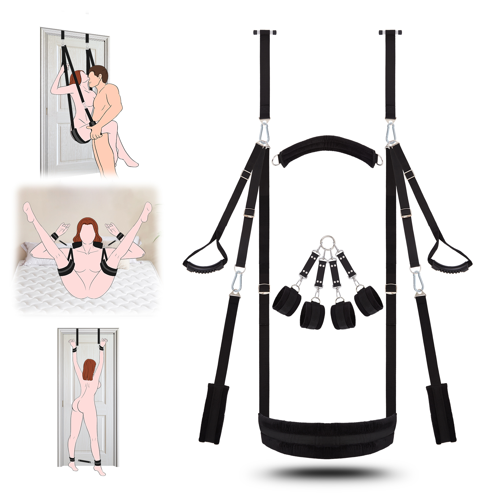 Sex Swing BDSM Bondage Restraints Kit - UTIMI 2 in 1 Door Swing and Sex Restraints Wrist and Thigh Ankle Restraint Cuffs Neck to Leg Sex Toy with Handcuffs and Leg Straps Adult Sex Toys for Couples