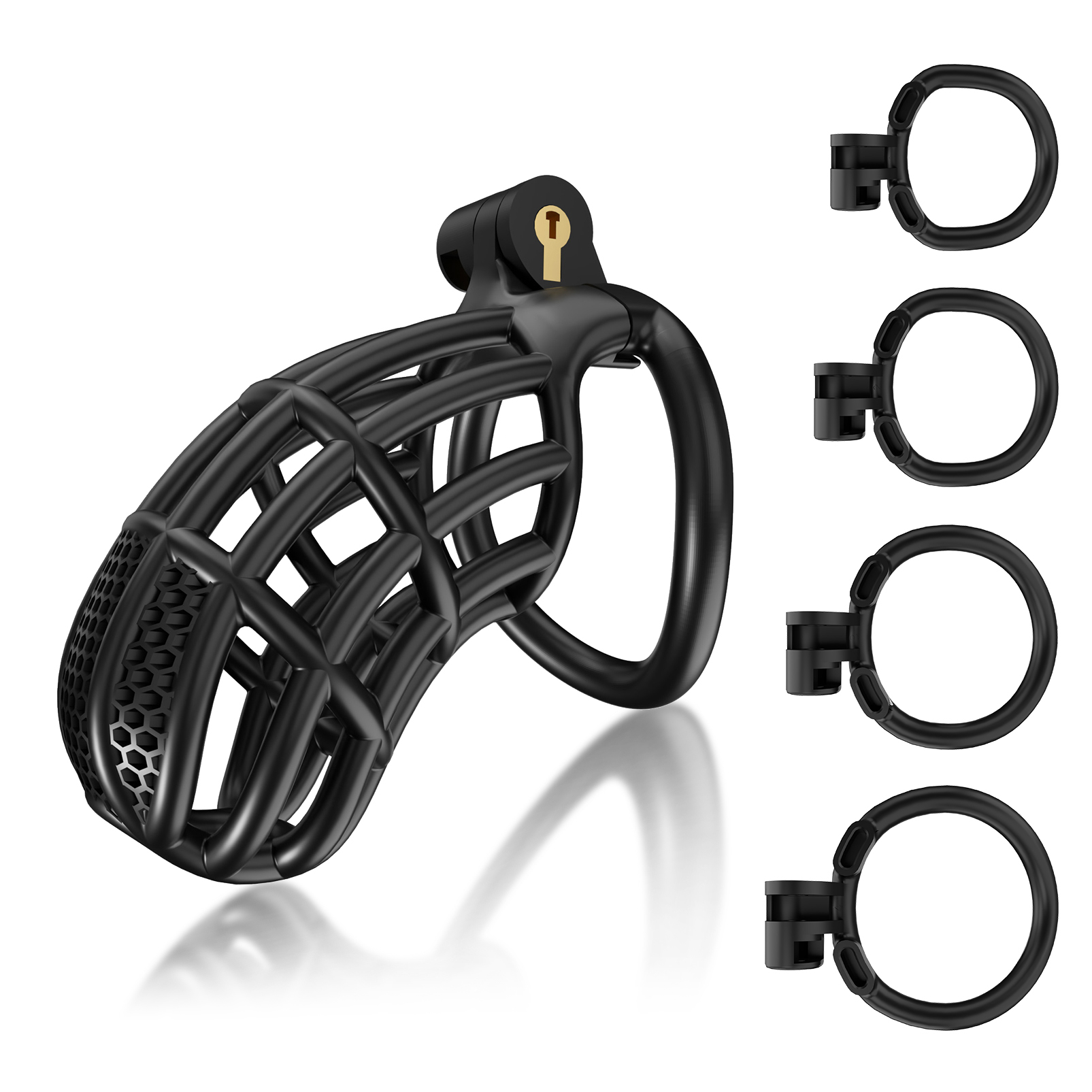 Male Chastity Device Cock Cage - UTIMI Large Plastic Chastity Cage for Man Penis Exercise 3D Printed Black Bondage Gear Lightweight Adult Sex Toy with 4 Sizes Rings Invisible Lock and Key