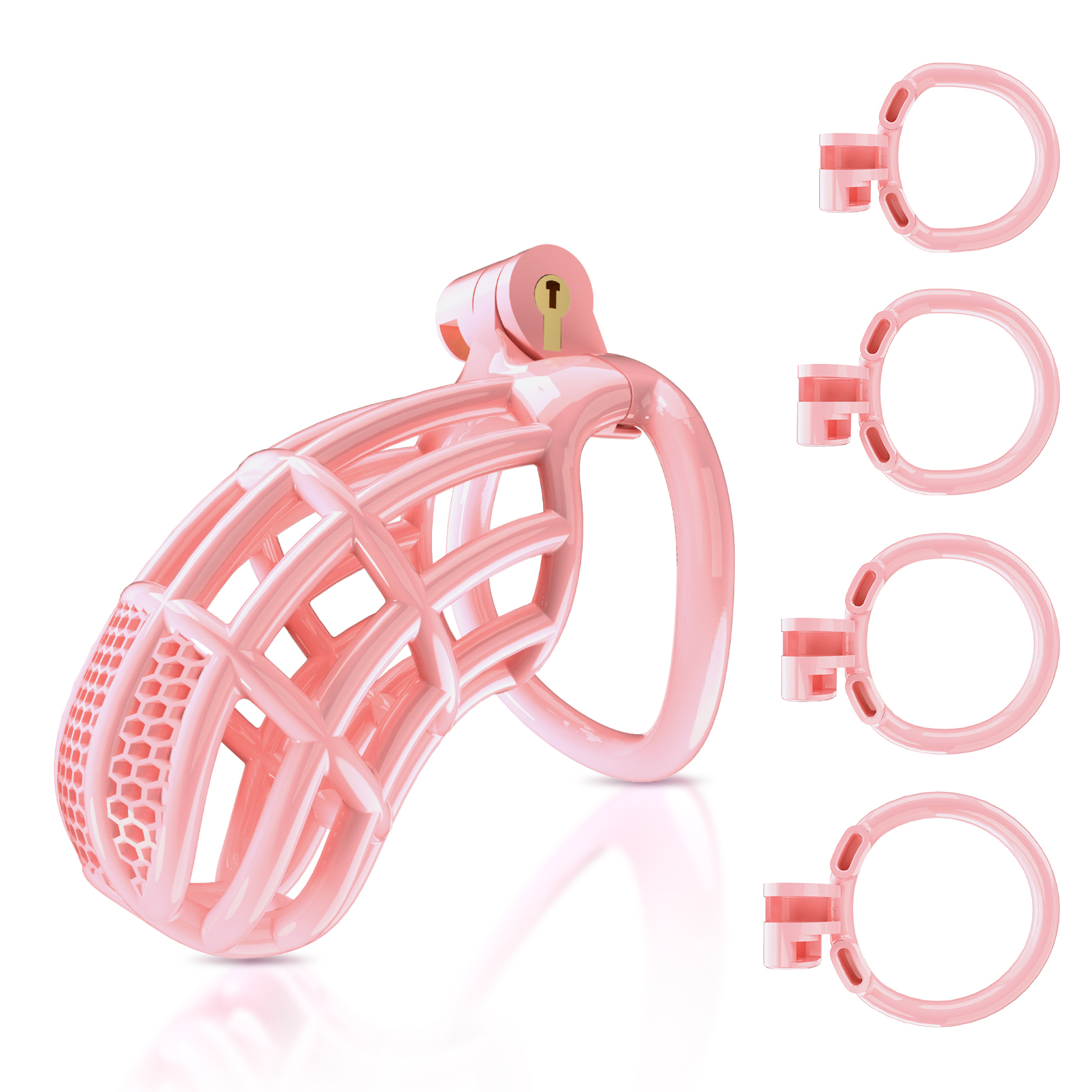 Male Chastity Device Cock Cage - UTIMI Large Plastic Chastity Cage for Man Penis Exercise 3D Printed Bondage Gear & Accessories Lightweight Adult Sex Toy with 4 Sizes Rings Invisible Lock and Key