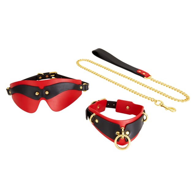 UTIMI BDSM Bondage Set for Couples 3PCS Kit with Adjustable Collar Blindfold Chain Leash | Red and Black Restraints for Sensory Play and Roleplay Gifts for Adults