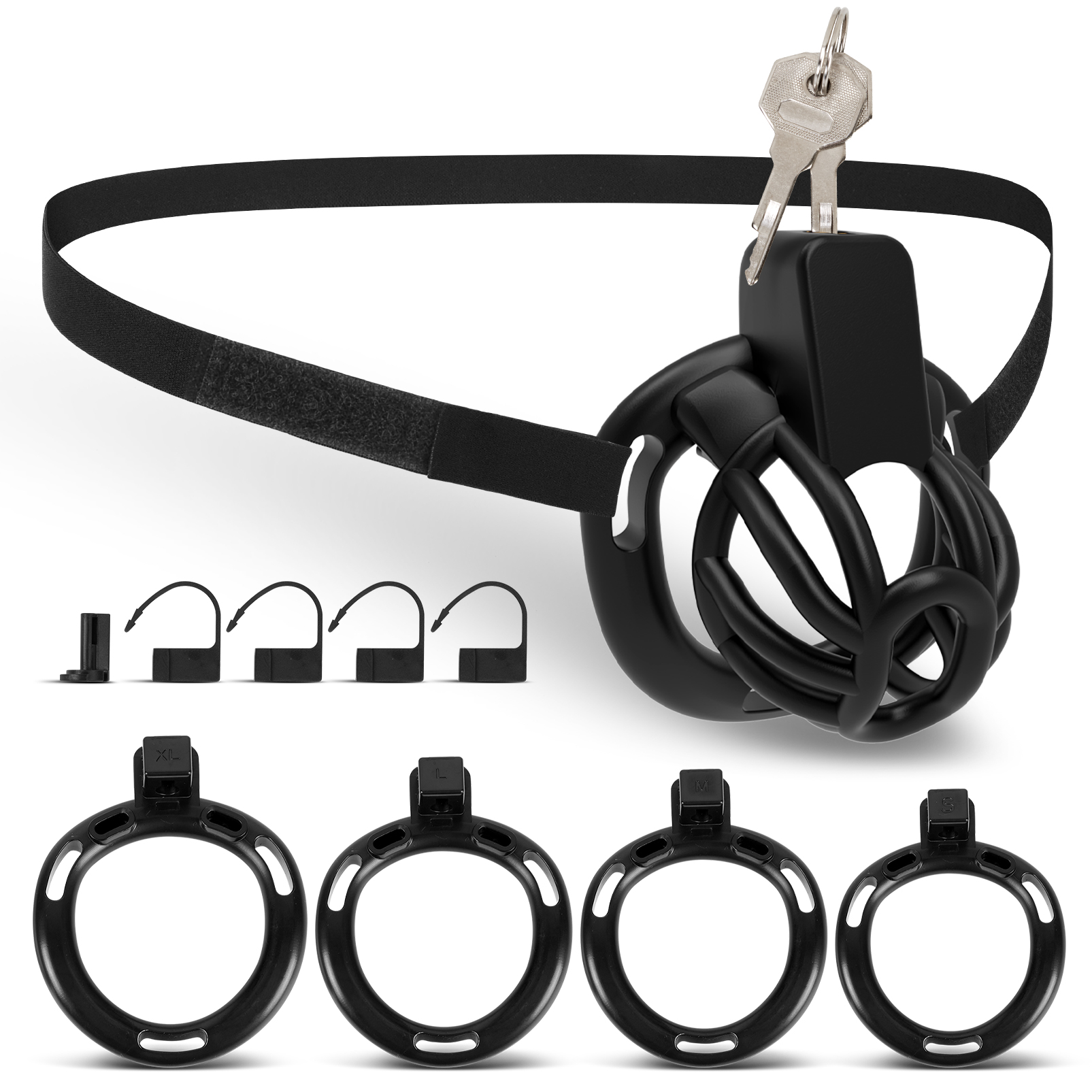 Male Chastity Belt Cock Cage - UTIMI Adjustable Plastic Chastity Strap Devices for Sissy Man 3D Printed Penis Exercise Bondage Cage Lightweight Adult Sex Toy with 4 Sizes Rings Invisible Lock and Key