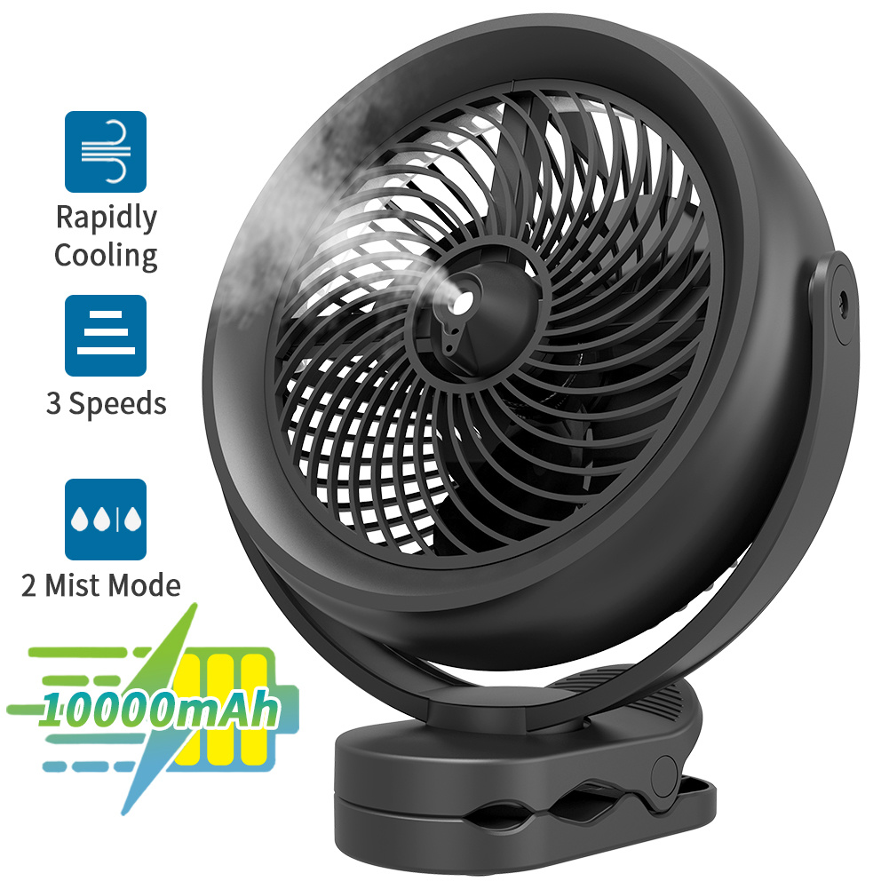 10000mAh Battery Operated Misting Fan with Clip, 8-Inch Mist Fan for Desk, Detachable Battery, 3 Speeds, 2 Mist Modes with 200ml Tank, 48 Hours Working Time for Home Stroller Office and Outdoor