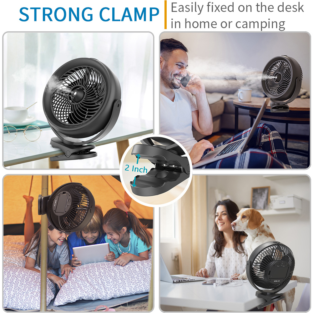 10000mAh Battery Operated Misting Fan with Clip, 8-Inch Mist Fan for Desk, Detachable Battery, 3 Speeds, 2 Mist Modes with 200ml Tank, 48 Hours Working Time for Home Stroller Office and Outdoor