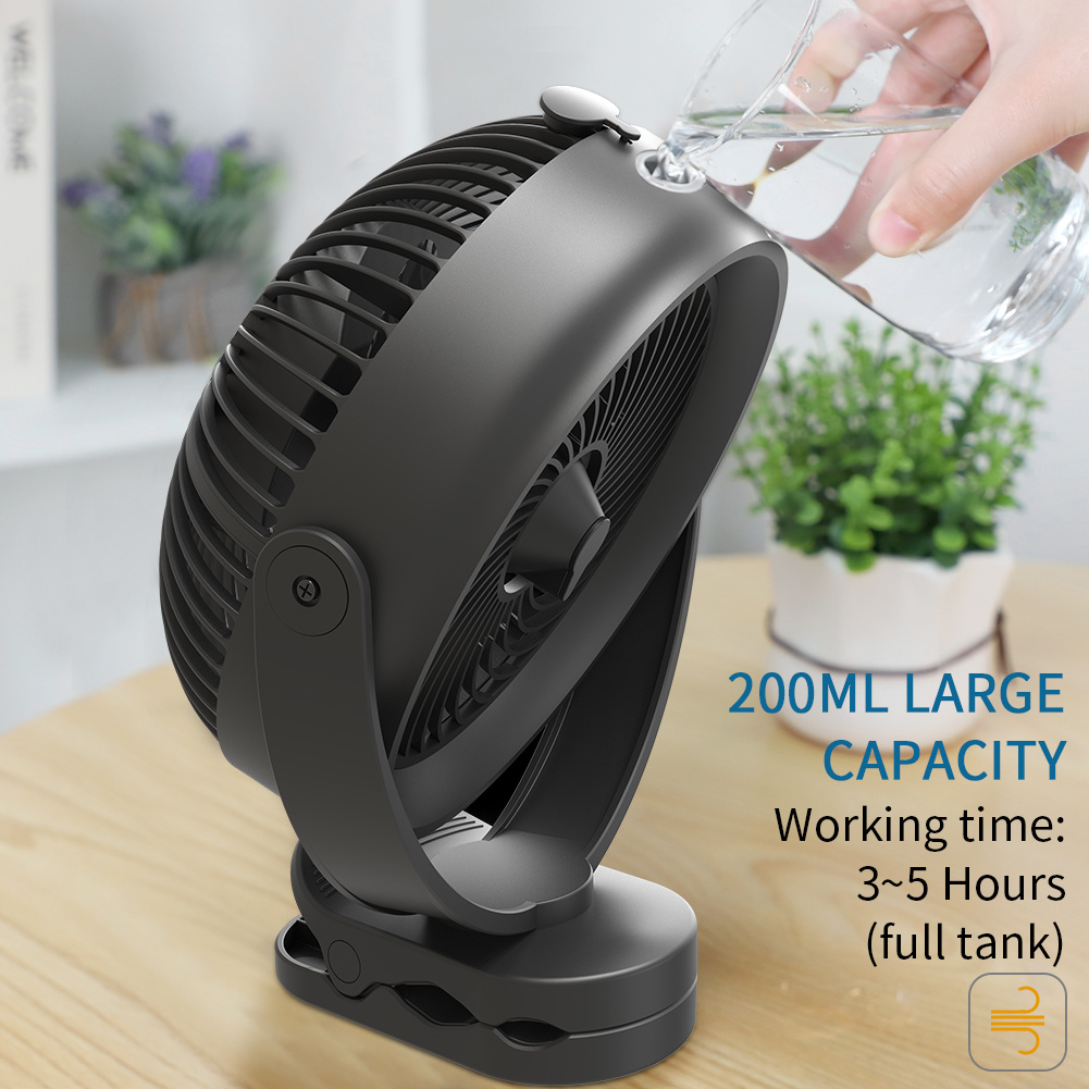 10000mAh Battery Operated Misting Fan with Clip, 8-Inch Mist Fan for Desk, Detachable Battery, 3 Speeds, 2 Mist Modes with 200ml Tank, 48 Hours Working Time for Home Stroller Office and Outdoor