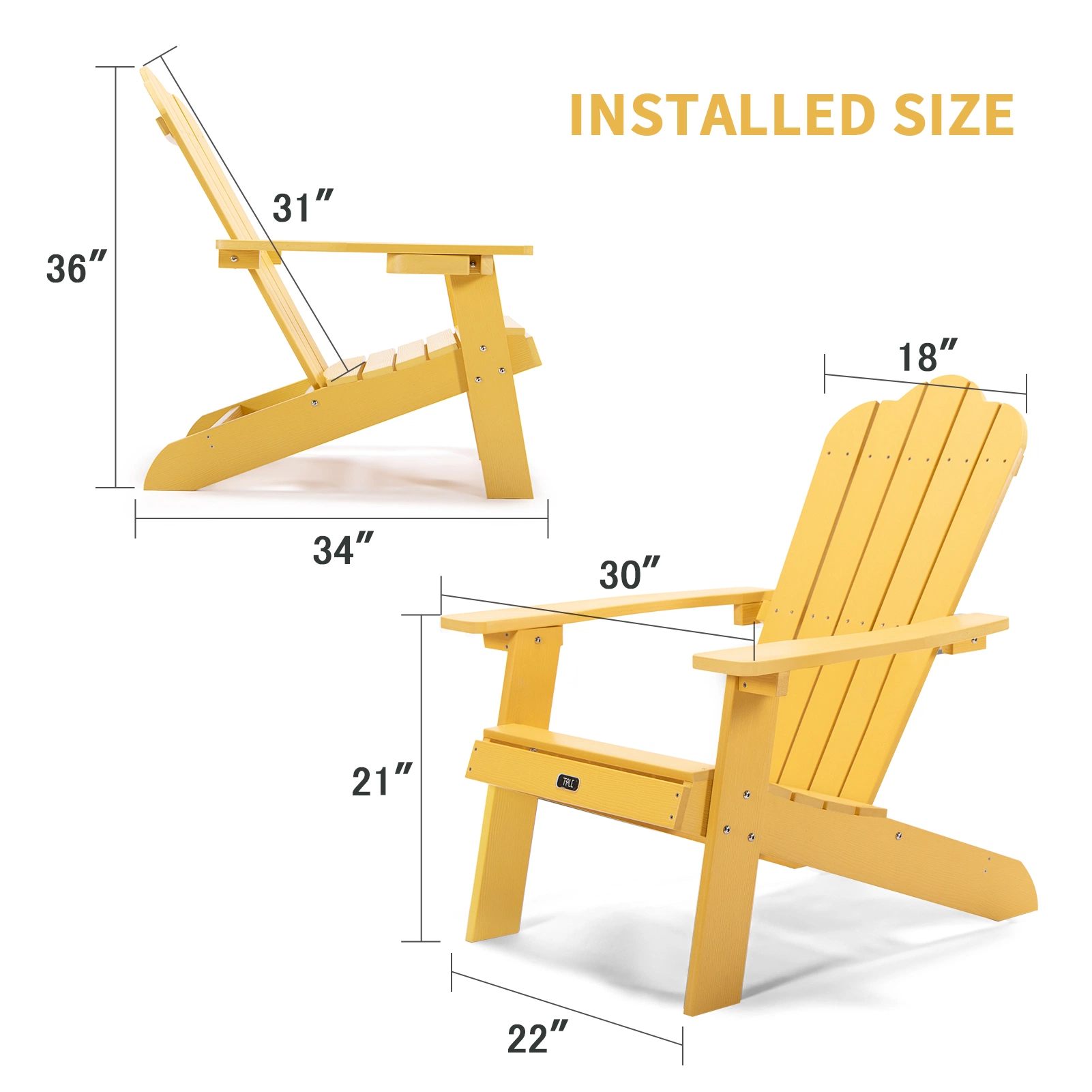 (Do Not Sell on Amazon) TALE Adirondack Chair Backyard Furniture Painted Seating with Cup Holder Plastic Wood for Lawn Outdoor Patio Deck Garden Porch Lawn Furniture Chairs RT